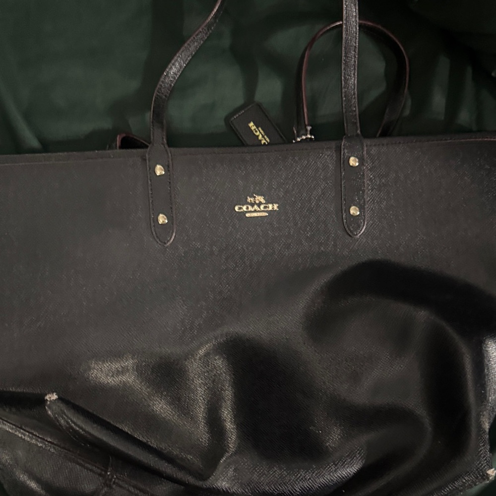 Coach Black Leather Tote with Gold Accents